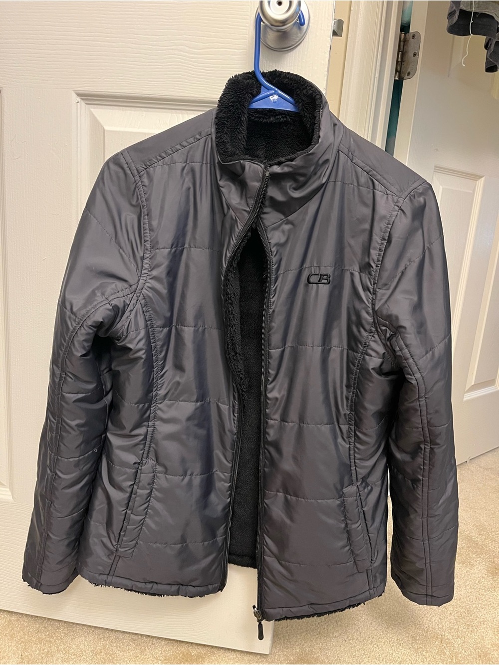 REVERSIBLE Black Quilted Jacket with Sherpa Lining